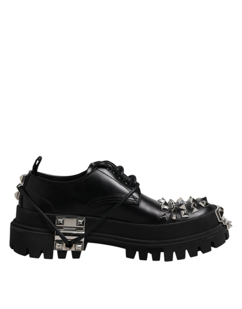 Dolce & Gabbana Black Leather Embellished Trekking Derby Shoes