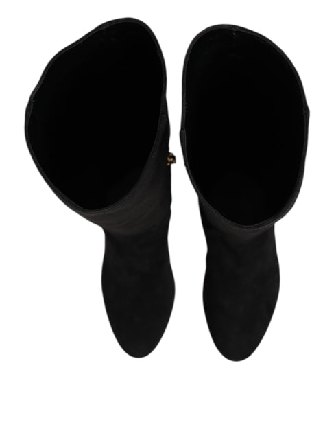 Dolce & Gabbana Black Suede Leather Knee High Boots – Women's Shoes