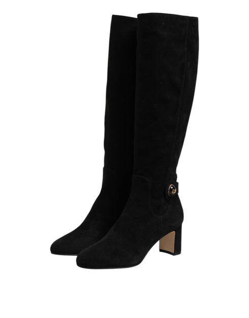 Dolce & Gabbana Black Suede Leather Knee High Boots – Women's Shoes