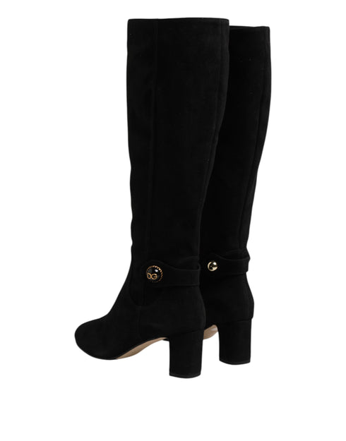 Dolce & Gabbana Black Suede Leather Knee High Boots – Women's Shoes