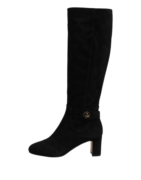 Dolce & Gabbana Black Suede Leather Knee High Boots – Women's Shoes