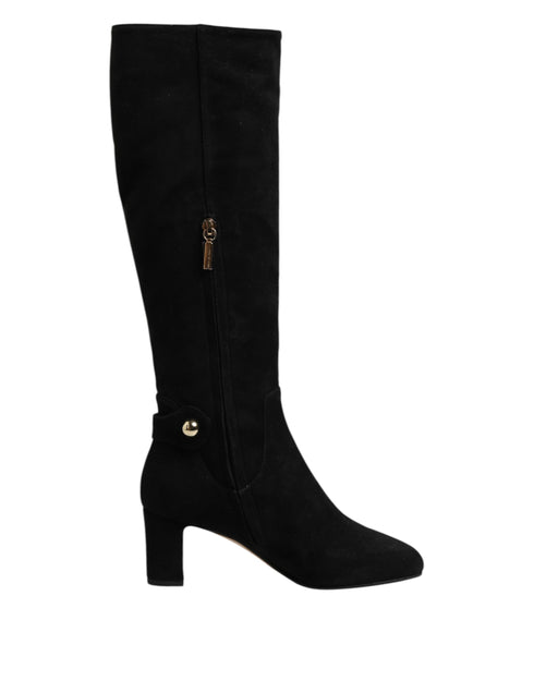 Dolce & Gabbana Black Suede Leather Knee High Boots – Women's Shoes