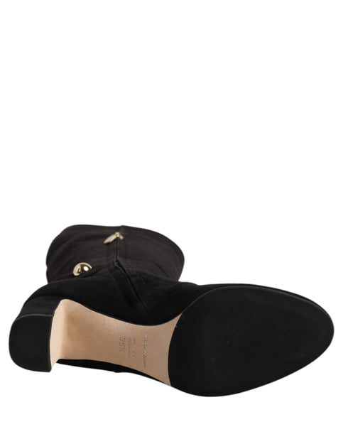 Dolce & Gabbana Black Suede Leather Knee High Boots – Women's Shoes