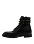 Dolce & Gabbana Black Leather Mid Calf Boots Lace Up Shoes