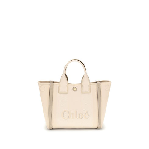 Chloé Carry Beige Cotton Leather Trim Tote Bag for Women