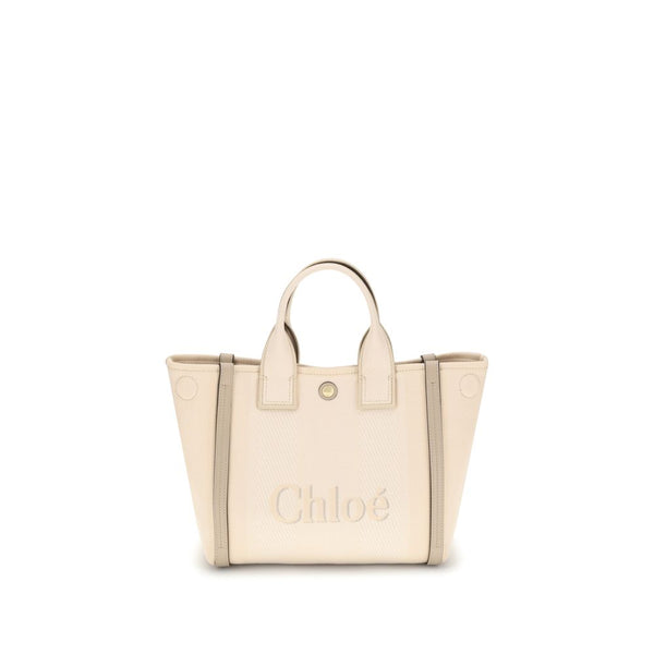 Chloé Carry Beige Cotton Leather Trim Tote Bag for Women