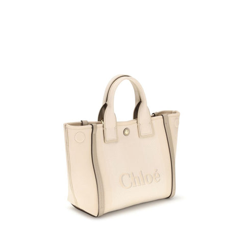 Chloé Carry Beige Cotton Leather Trim Tote Bag for Women