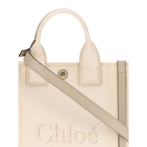 Chloé Carry Beige Cotton Leather Trim Tote Bag for Women