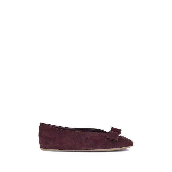 Ferragamo Vara Bow Ballerinas – Women's Red Burgundy Suede Designer Flats