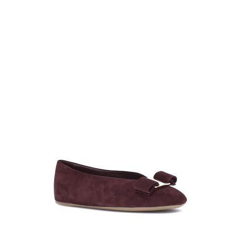 Ferragamo Vara Bow Ballerinas – Women's Red Burgundy Suede Designer Flats