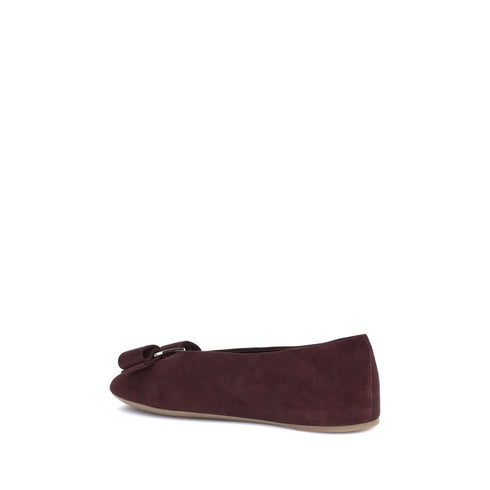 Ferragamo Vara Bow Ballerinas – Women's Red Burgundy Suede Designer Flats