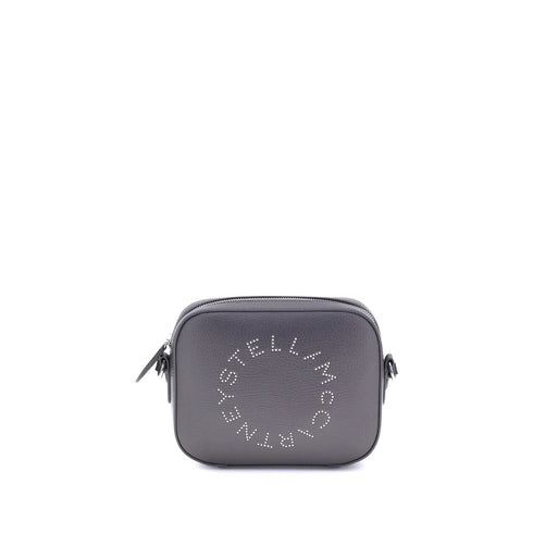 Stella McCartney Grey Faux Leather Shoulder Bag with Perforated Logo for Women