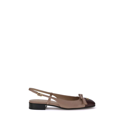Valentino Garavani Valet Du Roi Ballerinas Shoes in Beige Brown Leather Block Heel - Women’s