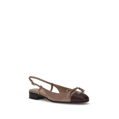Valentino Garavani Valet Du Roi Ballerinas Shoes in Beige Brown Leather Block Heel - Women’s