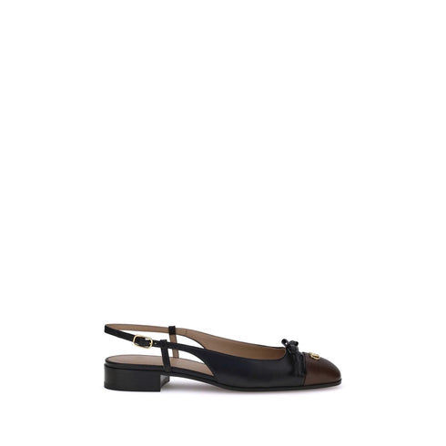 Valentino Garavani Valet Du Roi Ballerinas Shoes in Black Brown Leather Block Heel - Women’s