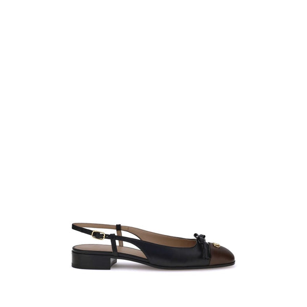 Valentino Garavani Valet Du Roi Ballerinas Shoes in Black Brown Leather Block Heel - Women’s