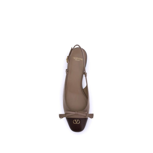 Valentino Garavani Valet Du Roi Ballerinas Shoes in Beige Brown Leather Block Heel - Women’s