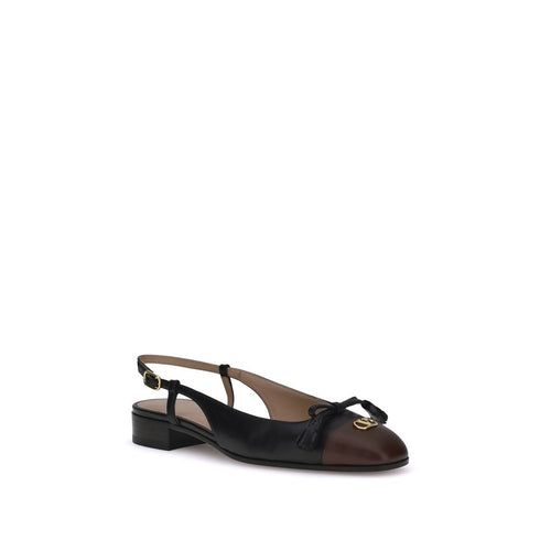 Valentino Garavani Valet Du Roi Ballerinas Shoes in Black Brown Leather Block Heel - Women’s