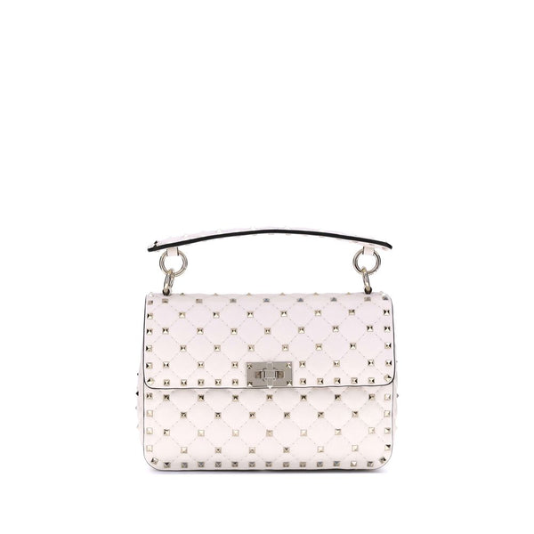 Valentino Garavani Rockstud Spike Medium Shoulder Bag White Lamb Leather - Women’s