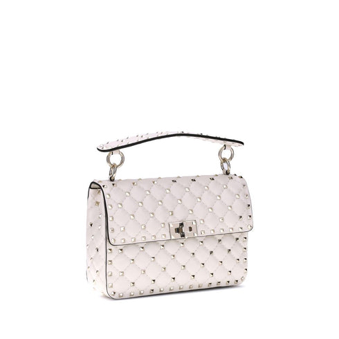 Valentino Garavani Rockstud Spike Medium Shoulder Bag White Lamb Leather - Women’s