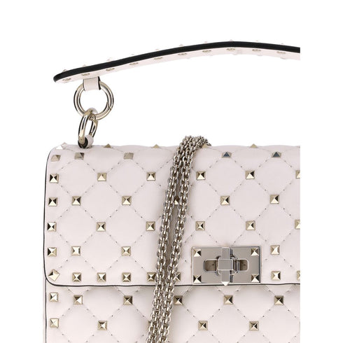 Valentino Garavani Rockstud Spike Medium Shoulder Bag White Lamb Leather - Women’s