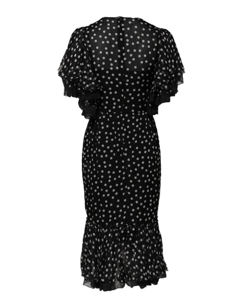 Dolce & Gabbana Black White Lace Polka Dot Chiffon Dress