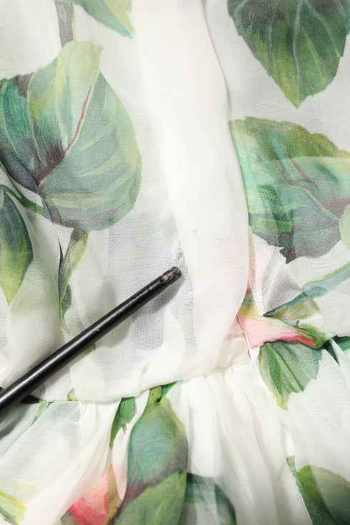 Dolce & Gabbana White Floral Roses Silk Maxi Long Gown Dress