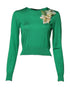 Dolce & Gabbana Green Floral Detailing Silk Pullover Sweater