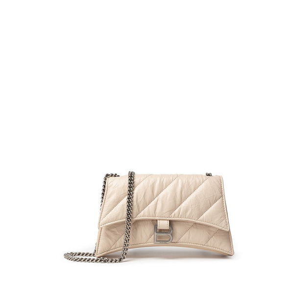 Balenciaga Hourglass Shoulder Bag – Beige Quilted Leather with Silver Chain for Women