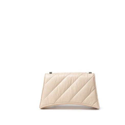 Balenciaga Hourglass Shoulder Bag – Beige Quilted Leather with Silver Chain for Women