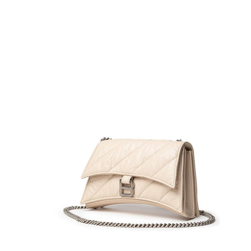 Balenciaga Hourglass Shoulder Bag – Beige Quilted Leather with Silver Chain for Women