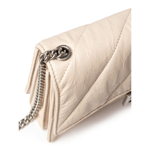 Balenciaga Hourglass Shoulder Bag – Beige Quilted Leather with Silver Chain for Women