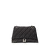 Balenciaga Black Quilted Fabric and Leather Shoulder Bag with Silver B Logo for Women