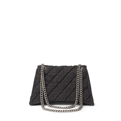 Balenciaga Black Quilted Fabric and Leather Shoulder Bag with Silver B Logo for Women