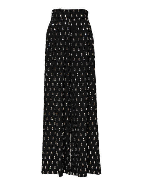 Dolce & Gabbana Black Crystal Embellished Wide Leg Pants