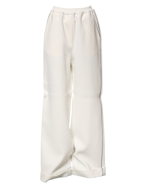 Dolce & Gabbana White Viscose Wide Leg Pull On Pants