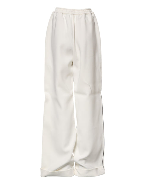 Dolce & Gabbana White Viscose Wide Leg Pull On Pants