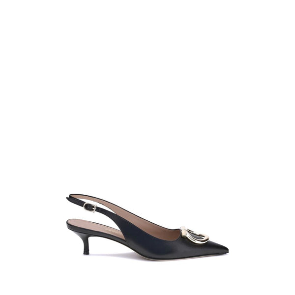 Ferragamo Gancini Slingback Pumps for Women – Black Calf Leather Heels with Gold Hardware