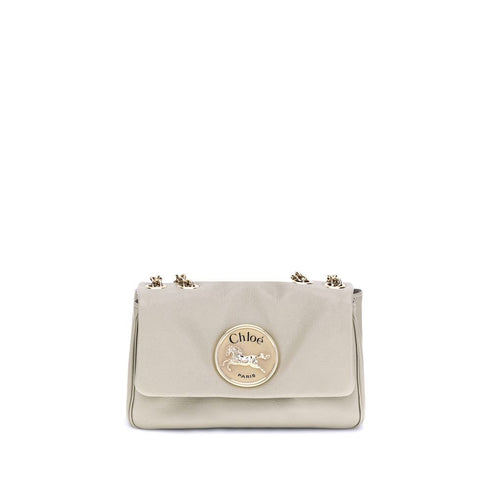 Chloé Heritage Shoulder Bag – Beige Leather with Gold Medallion for Women