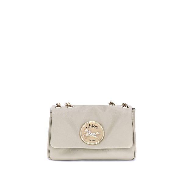 Chloé Heritage Shoulder Bag – Beige Leather with Gold Medallion for Women