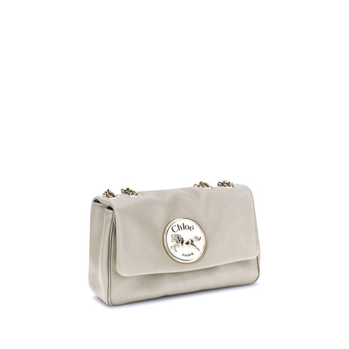 Chloé Heritage Shoulder Bag – Beige Leather with Gold Medallion for Women