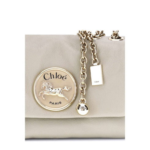 Chloé Heritage Shoulder Bag – Beige Leather with Gold Medallion for Women