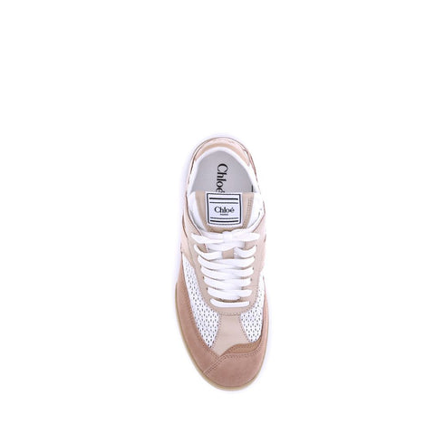 Chloé Beige White Leather Mesh Kick Sneakers Shoes for Women