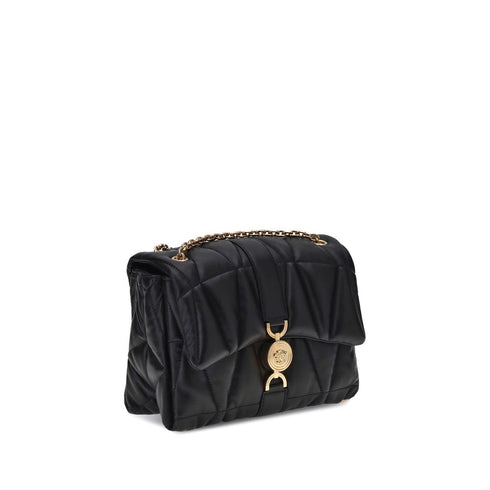 Versace Kleio Black Quilted Satin Shoulder Bag – Gold Medusa Detail for Women