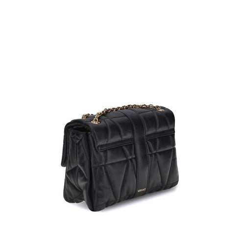 Versace Kleio Black Quilted Satin Shoulder Bag – Gold Medusa Detail for Women