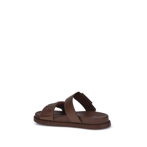 Fendi FF Logo Slide Sandals – Brown Calf Leather with Rubber Sole