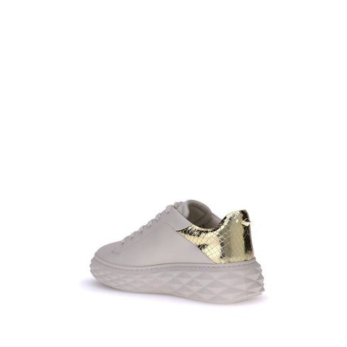 Jimmy Choo Diamond Maxi Sneakers – White & Gold Calf Leather Platform Shoes for Women