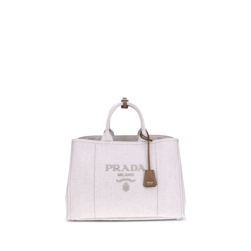Prada Extra Large Jardinière Handbag Cotton-Linen Beige Women