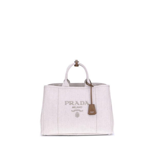 Prada Extra Large Jardinière Handbag Cotton-Linen Beige Women