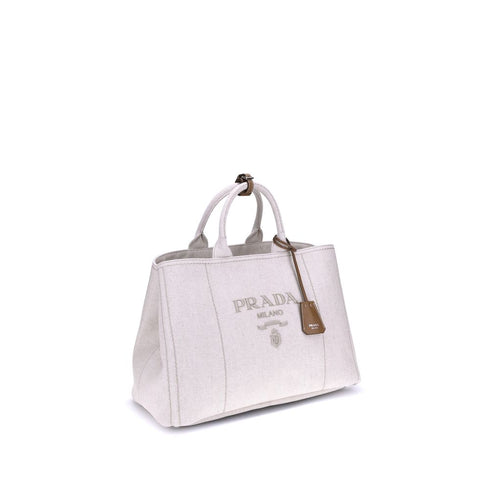 Prada Extra Large Jardinière Handbag Cotton-Linen Beige Women